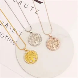 Tree of Life Crystal Pendant Necklace for Women Gifts Gold Silver Color Bijoux Collier Elegant Jewelry on The Neck GC993