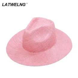 Pink Sun Hat For Women Elegant Church Hats Panama Beach Hats Summer Straw Hat Wholesale Drop 220527