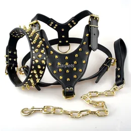 Schwarze, mit Spikes versehene Hundehalsbänder aus Leder für Hunde, Pitbull-Geschirr, Brustumfang 66–86,4 cm, Halsband-Leine-Set für mittelgroße und große Hunde, 258 h