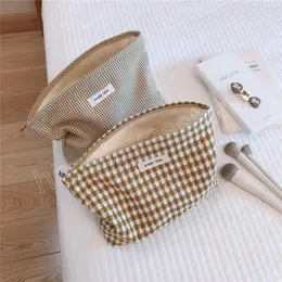 Houndstooth Cosmetic Bag Korean Plaid Pouch Organizer Kvinnor Resor toalettväska Nödvändighet Makeup Beauty Case