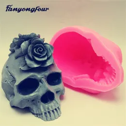 3D Rose Skull Silicone Mold Fondant Cake Mold Harts Gips Chokladljus godis Mögel T200524
