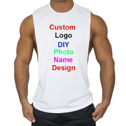 Desain Merek Kustom Diy Pria Tank Top Katun Binaraga Sisi Terbuka Tanpa Lengan Kaus Gym Kebugaran Pakaian Latihan 220613