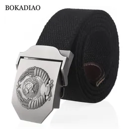 BOKADIAO Men Women Canvas belt 3D Soviet National Emblem metal buckle jeans CCCP Army tactical s for men Military strap 220712