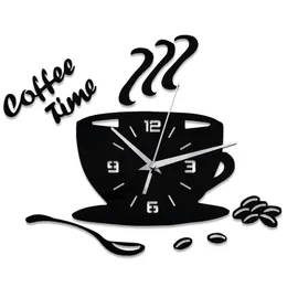 Wall Clocks Creative Coffee Cup Shaped Clock Modern Design 3D Mirror Stickers For DIY Home Room Kitchen DecorationsWall