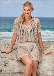 Costumi da bagno da donna 2022 Costume da bagno Coprispalle da donna Manica caftano Abito da spiaggia Robe De Plage Tinta unita Cotone bianco Pareo UpDonna