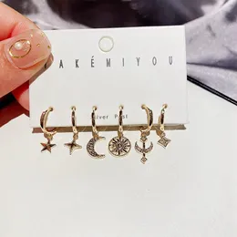 Hoop & Huggie Fashion Korean Crystal Celestial Bodies Drop Huggies Earrings Set Simple Sun Moon Star Jewelry Sets For WomenHoop