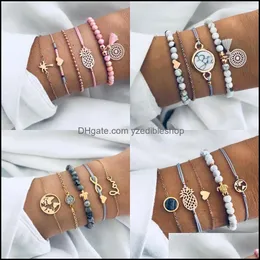 Manschette Armbänder Schmuck 5 teile/satz Silber Weibliche Nette Einfache Karte Kiefer Herz Quaste Geflecht Armband Set Hypoallergen Geschenk Drop Lieferung 2021 UYMZ