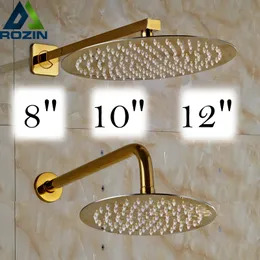 Soffione doccia a pioggia ultrasottile da 81012 pollici dorato con braccio doccia in ottone per montaggio a parete 201105