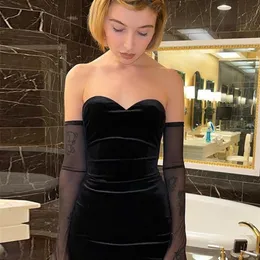 KLALIEN модное сексуальное вечернее пляжное платье на день рождения, черное платье без бретелек, простые тонкие съемные сетчатые рукава, женское 220330