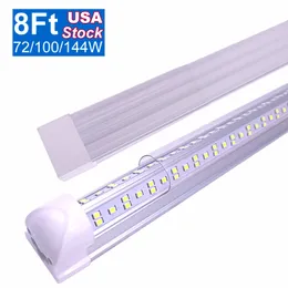 LED Shop Light، 100W 10000LM أنبوب 8ft المدمج، الشكل الخامس، أضواء T8، غطاء واضح، إخراج هايت، لمبة أضواء الشريط لممارسة المرآب ورشة عمل الطابق السفلي