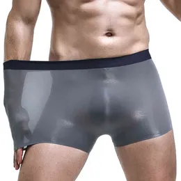 Men Sexy Ice Silk Seamless Boxer Pouch Sleepwear Breathable Underwear Pants Shorts Comfortable Bulge Panties Underpant G220419
