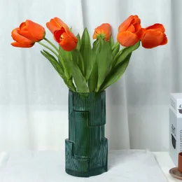 Fiori decorativi Ghirlande Centrotavola di fiori di tulipano artificiale Tulipani finti Gambo lungo Falso per la decorazione di nozze Decorazioni per il giardino di casaD