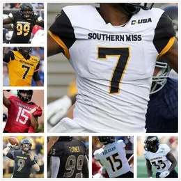 SJ98 Södra Mississippi Jersey 15 Jack Abraham 33 Kevin Perkins Fotboll Jerseys NCAA College Mens Kvinnor Ungdom 16 Quez Watkins Alla sys