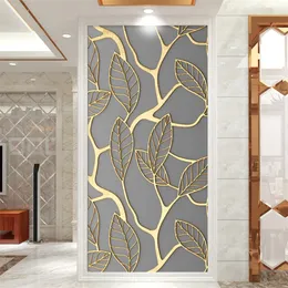 Simulation Of Gilt Leaves DIY Door Stickers Home Decoration Wall Sticker Kitchen Art Mural Peel & Stick Waterpoof PVC Wallpaper 220426