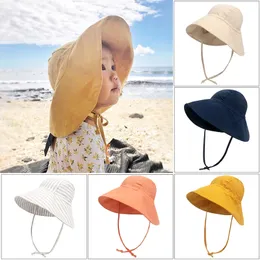 Большая края детская шляпа Sun Summer Summer Kids Bucket Hat для девочек мальчики хлопковые льняные детские капля пляж путешественник детские шляпы шапки 2m-4y 220611