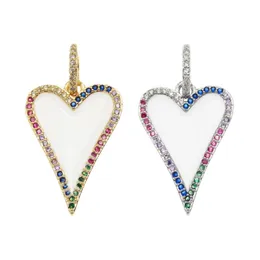 Pendant Necklaces 2pcs 24K Gold Color Brass Summer Woman Zircon Enamel White Heart Shape Charms Pendants Earrings Diy Jewelry FindingsPendan