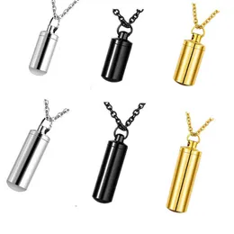 Rostfritt stålhållare Cylinder Ashes Urn Pendant Charm Cremation Memorial Necklace Jewelry 3 Colors Y220523