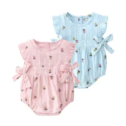 2022 Summer Newborn Mother Baby Romper Flying Sleeve Cotton Kids Girl Clothing 0-24 Months Tops Clothes G220510