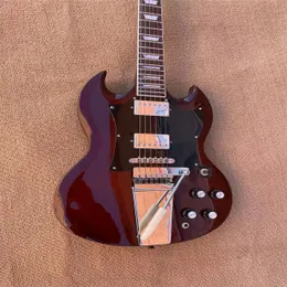 6-string electric guitar, wine red paint, chrome plated hardware with vibrato, jade tone harmonic, black decorative board