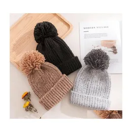 Beanie/Kafatası Kapakları Sonbahar Kış Kadınları Örme Şapka Tiftik Sıcak Beanies Yün Top Şapkalar Teslimat Moda Aksesuarları Eşarpları Eldiven Dhuv4