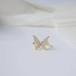 Pierścienie klastra 14K prawdziwa złota moda biżuteria motyl mikroinkonowany cyrkon Regulowany rozmiar dla kobiety wakacyjnego pierścionka ślubna klaster wynn2