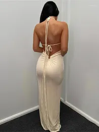 Casual Dresses Women Sexig backless Bandage Strap Bodycon White Maxi Dress Festival Party Vacation Prom Evening Summer Outfits 2022Casual