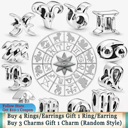 925 Silver Fit Pandora Charm 925 Armband 12 Constellations Charms Set Pendant DIY Fine Beads Jewelry