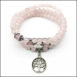 Beaded Strands Bracelets Jewelry Sn1248 Fashion Design Women Bracelet Trendy 6 Mm Rose Quarz 108 Mala Healing Yoga Tree Of Life Drop Delive
