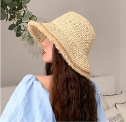 넓은 가슴 모자 소녀 여름 접이식 밀짚 모자 야외 해변 태양을위한 여성 단색 버킷 고로스 칼리엔테 파라 무지르 와이드