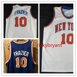 NC01 농구 저지 대학 NY Walt 10 Frazier 후퇴 저지 블루 흰색 메쉬 스티치 자수 사용자 정의 크기 S-5XL