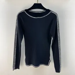 Kadın Sweaters Moda Siyah Beyaz Kontrast El Yapımı Sınır Eğik Çakal Kazak Kadın Yüksek Son Kaliteli Uzun Kollu Zarif Sweater Bayanlar