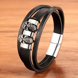 Braccialetti con ciondoli Accessori speciali Combinazione di teschi Bracciale da uomo in pelle in acciaio inossidabile Tessuto a mano Chiusura magnetica Colore RegaloCharm Int