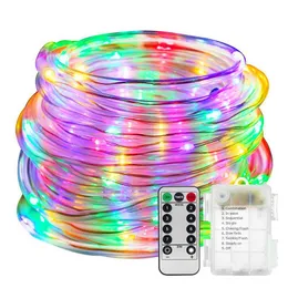 Luzes de tira de tubo de cordas 8 modos de jogo controle remoto bateria guirlanda de decoração diy de natal de natal casamentos de jardim de jardim iluminados LED