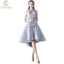 SSYFashion Neue Einfache Elegante Abendkleid Braut Grau Spitze Zwei Stücke High/low Ärmelloses Formales Party Kleid Robe De soiree 201114