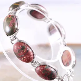 Łańcuch ręcznie robiony bransoletka biżuterii dla kobiet owalne kabochonowe koraliki naturalne picasso jaspers regulowane 7,5 "-9" 1PCS H870 Fawn22
