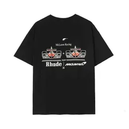 남성용 럭셔리 패션 디자인 셔츠 Rhude Co 브랜드 포뮬러 F1 레이싱 프린트 반소매 티셔츠 블랙 S-XLqwiu