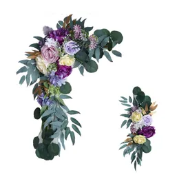 Flores decorativas coronas de 2 piezas accesorios de boda artificiales arco de arco de flores guirnaldas de rosa decoración