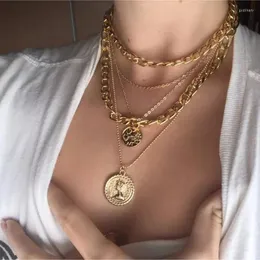 Hänge halsband mode bohemian porträtt mynt halsband retro flerskiktskedja kvinnor geometriska smycken gåvapendant Godl22