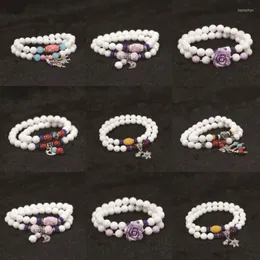 Beaded Strands White Shell 8mm 36 Round Beads With Colorful Pendant Douple Layers Women Fashion Bracelet B973 Kent22