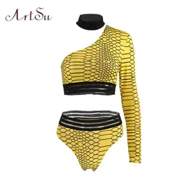 Sommar 2 Piece Short Set Women One Shoulder Yellow Off Crop Top Plaid Shorts Boho Tracksuit Suits Assu20101