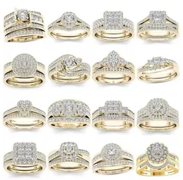 Fedi nuziali 2 pezzi Set da sposa Elegante anello di fidanzamento in cristallo con zirconi a cuore rotondo per le donne