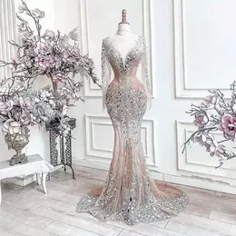 One PCS 2022 роскошный арабский Aso EBI кристаллы из бисера формальные вечерние платья Sheer шеи свадебные платья иллюзия плюс размер выпускного вечера
