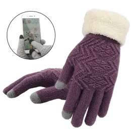 Fem fingrar handskar par kvinnor som stickar mode vinter pekskärm varm Kint elegant full fingerfleece skärmfiv