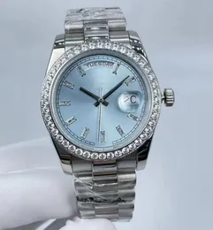 Watchsc – 36-mm-Uhrwerk, automatische mechanische Damen-Lünette, Edelstahl, Diamantuhren, Tag und Datum, modische Damen-Armbanduhr, wasserdichte Uhren für Damen