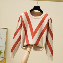2022 Knitted Women Sweater Loose Striped Jersey Mujer Winter Clothes Women Autumn O Neck Pullover Long Sleeve Tops Pull Femme