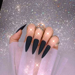 False Nails 20pcs Press on Pointed Matte Color Full Stick Fake Diy Wear Extended Solid Cover Tips 0616