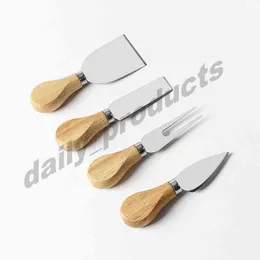 4st/set trähandtag ost kök verktyg knivar stål rostfritt ostar bestick skivare mini kniv smör kniv spatula gaffel matlagningsverktyg vtm eb1181