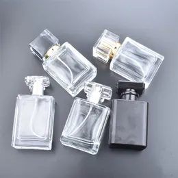 5PCS 50ml透明な黒い香水ボトル旅行ポケットグラススプレーボトル空のボトルミストボトルディスペンサーアトマイザー220705