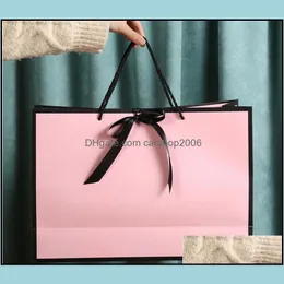 Packing Bags Office School Business Industrial Creative Clothing Store Paper Bag Bow Handbag Pink Gift Cu Dhi6F