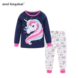 Mudkingdom Girls Boys Pyjama Set Long Sleeve Cute Cartoon Unicorn Print Tops and Pants Kids Sleepwear Outfits Children kläder 220706